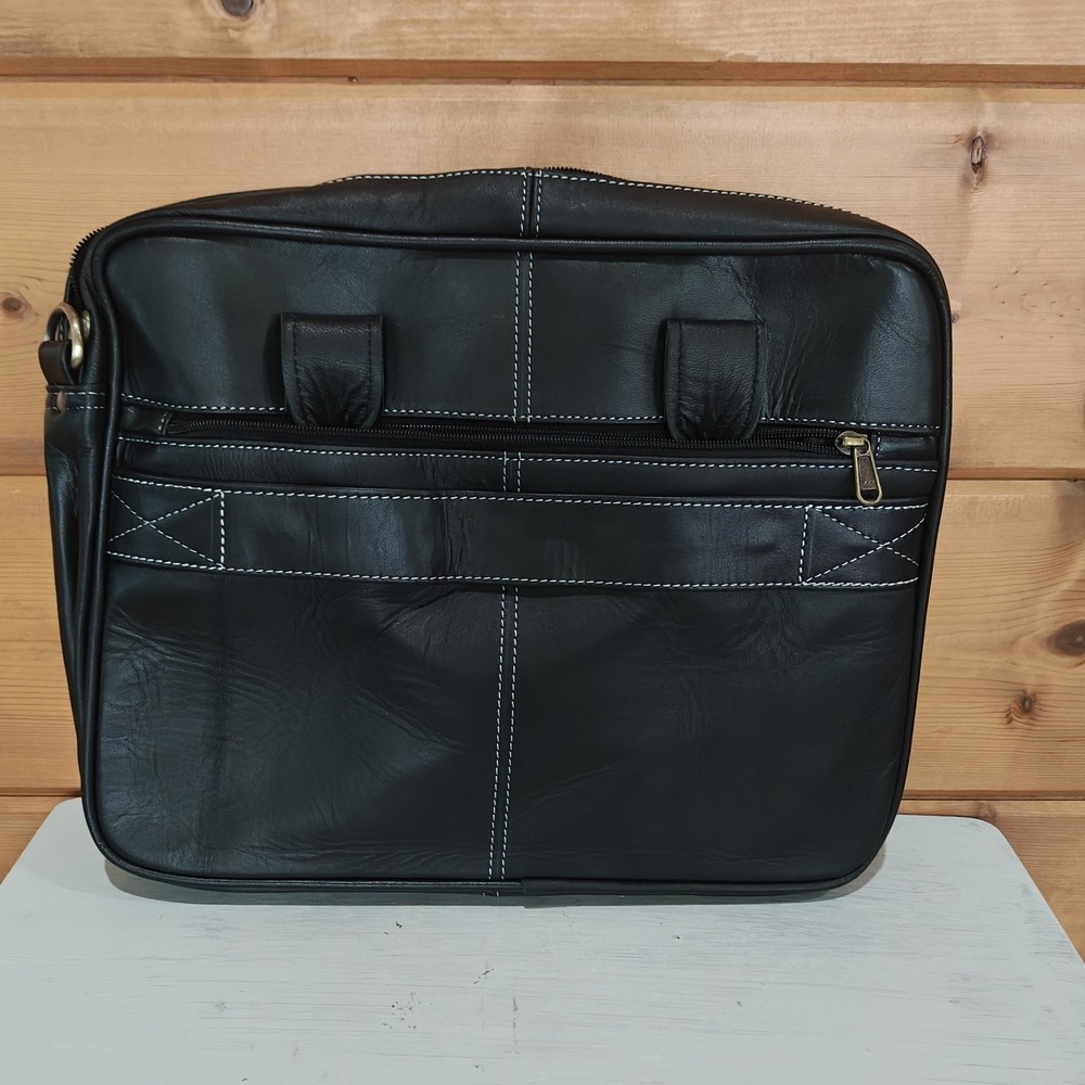 Handmade World Black Leather 15" Bag I2 - Picture 5 of 6
